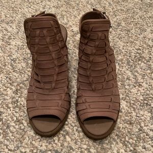 Jessica Simpson Peep Toe Open Back w/ Strap Ankle Booties